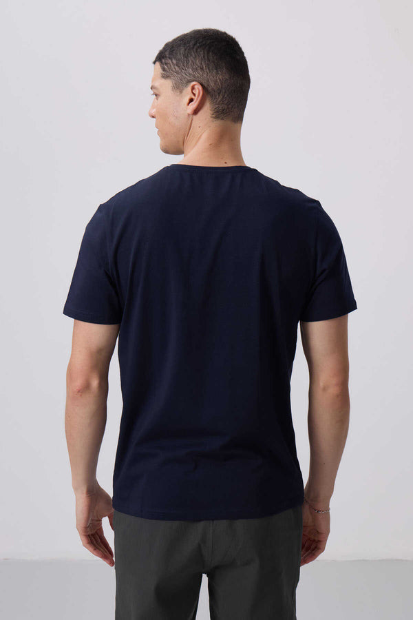 Tommylife Toptan O Yaka Standart Kalıp Basic Erkek T-Shirt 87911 Lacivert