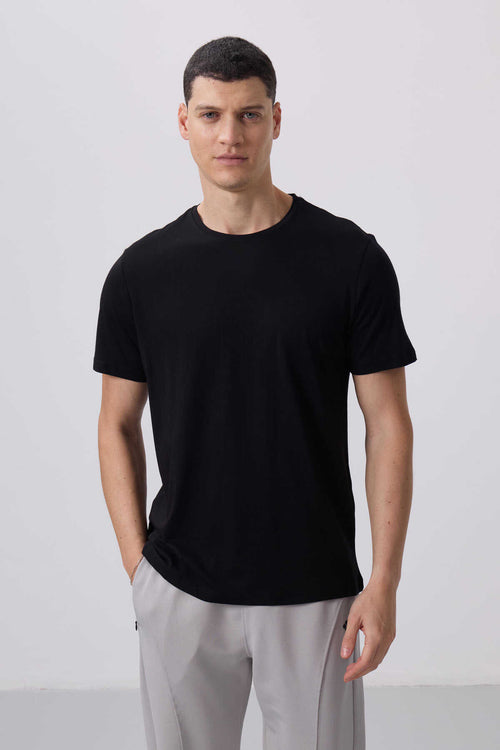 Tommylife Toptan O Yaka Standart Kalıp Basic Erkek T-Shirt 87911 Siyah