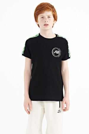 Tommylife Toptan O Yaka Standart Kalıp Baskılı Erkek Çocuk T-Shirt 11121 Siyah