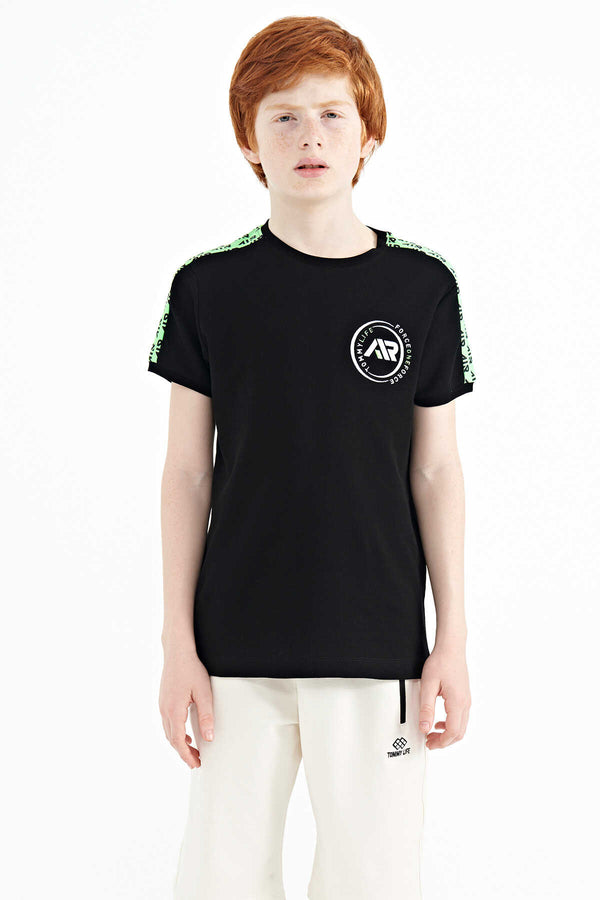 Tommylife Toptan O Yaka Standart Kalıp Baskılı Erkek Çocuk T-Shirt 11121 Siyah
