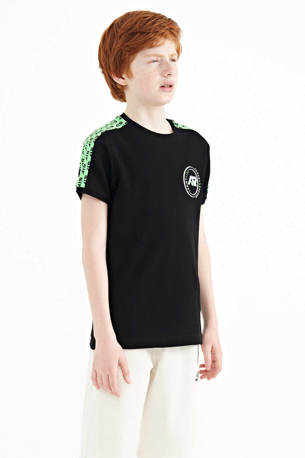 Tommylife Toptan O Yaka Standart Kalıp Baskılı Erkek Çocuk T-Shirt 11121 Siyah