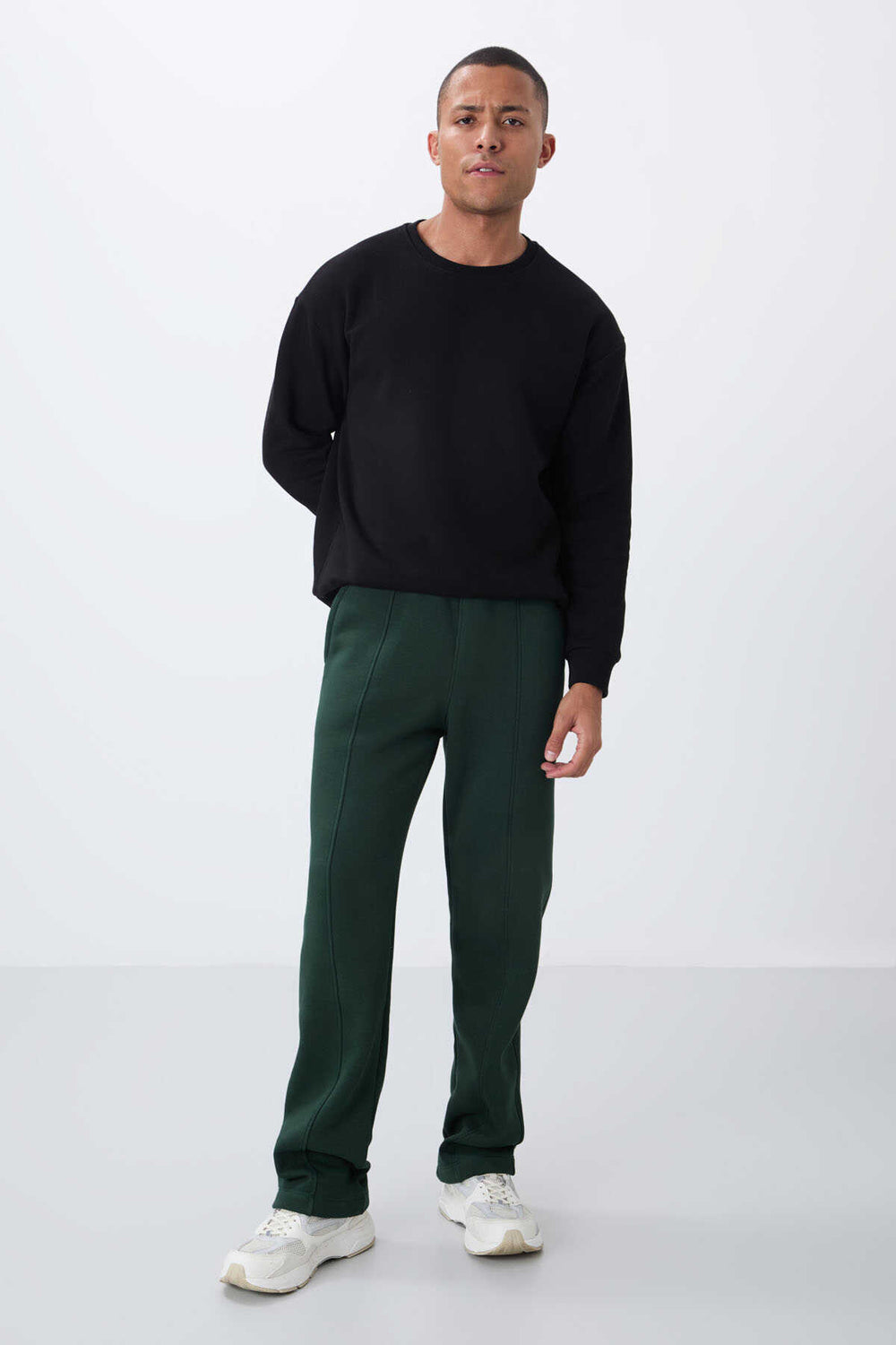 Tommylife Toptan Oversize Basic Düz Paça Erkek Eşofman Alt 82146 Çam Yeşili