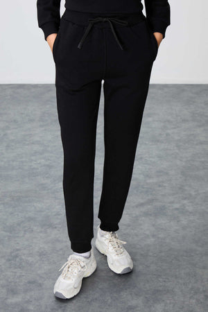 Tommylife Toptan Oversize O Yaka Jogger Kadın Eşofman Takımı 95341 Siyah