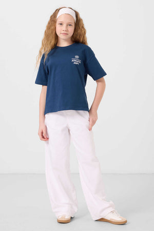 Tommylife Toptan Pamuklu O Yaka Oversize Fit Basic Kız Çocuk T Shirt 75178 Parlament