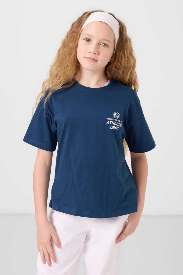 Tommylife Toptan Pamuklu O Yaka Oversize Fit Basic Kız Çocuk T Shirt 75178 Parlament