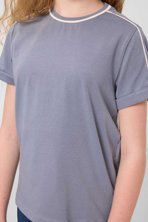 Tommylife Toptan Pamuklu O Yaka Oversize Fit Baskılı Kız Çocuk T Shirt 75177 Koyu Mavi