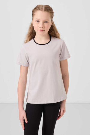 Tommylife Toptan Pamuklu O Yaka Standart Fit Basic İspanyol Paça Kız Çocuk Tayt Takım 75192 Taş Siyah