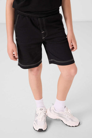 Tommylife Toptan Pamuklu Oversize Fit Dokuma Hafif Esnek Chino Erkek Çocuk Şort Takım 11279 Siyah