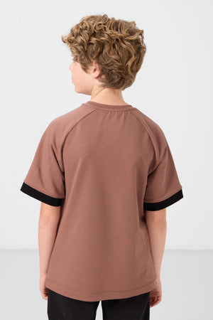 Tommylife Toptan Pamuklu Yumuşak Dokulu Oversize Cep Detaylı Erkek Çocuk T-Shirt 11295 Tarçın