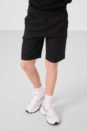 Tommylife Toptan Pamuklu Oversize Fit Dokuma Hafif Esnek Chino Erkek Çocuk Şort Takım 11277 Siyah
