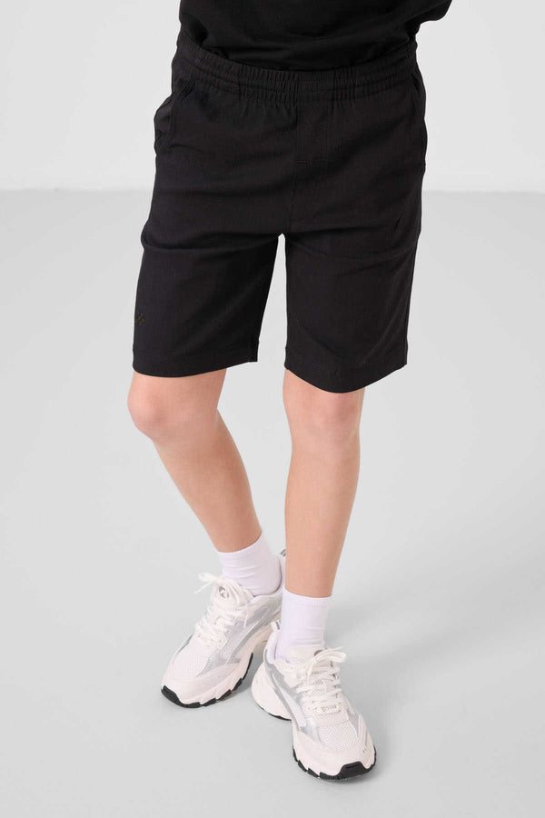 Tommylife Toptan Pamuklu Oversize Fit Dokuma Hafif Esnek Chino Erkek Çocuk Şort Takım 11277 Siyah