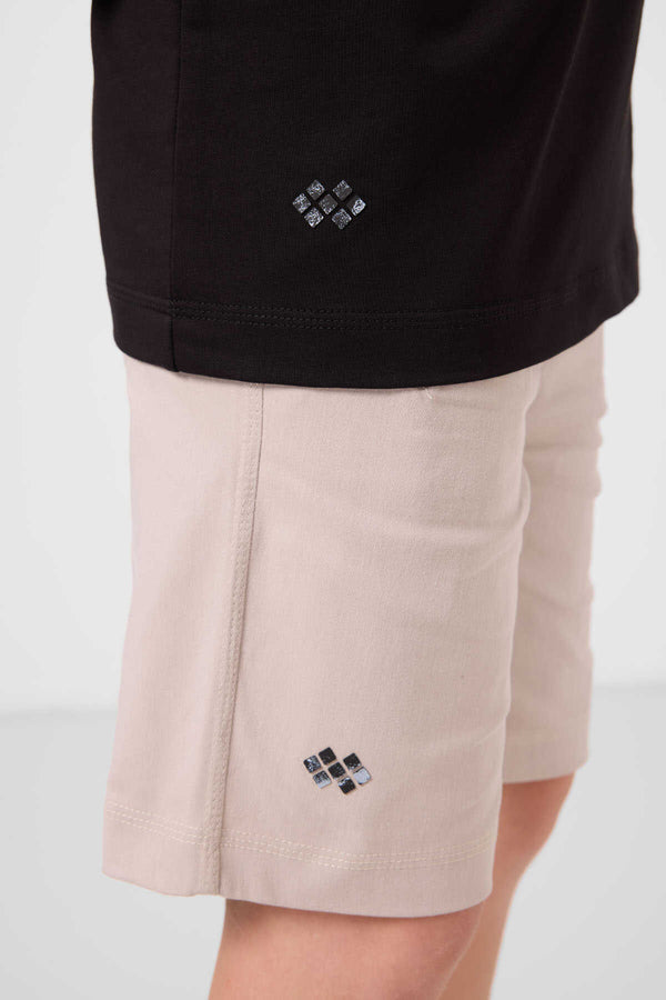 Tommylife Toptan Pamuklu Oversize Fit Dokuma Hafif Esnek Chino Erkek Çocuk Şort Takım 11277 Siyah-Taş