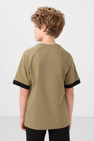 Tommylife Toptan Pamuklu Yumuşak Dokulu Oversize Cep Detaylı Erkek Çocuk T-Shirt 11295 Koyu Bej