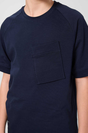 Tommylife Toptan Pamuklu Yumuşak Dokulu Oversize Cep Detaylı Erkek Çocuk T-Shirt 11295 Lacivert