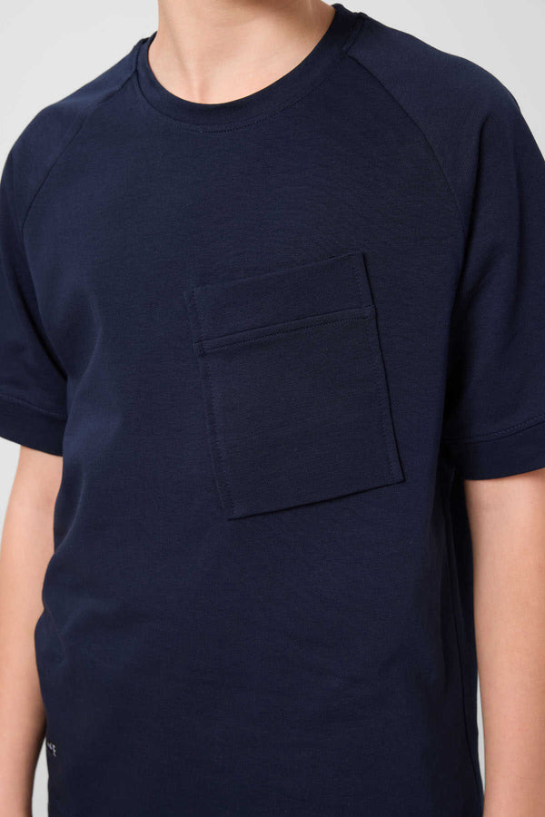 Tommylife Toptan Pamuklu Yumuşak Dokulu Oversize Cep Detaylı Erkek Çocuk T-Shirt 11295 Lacivert