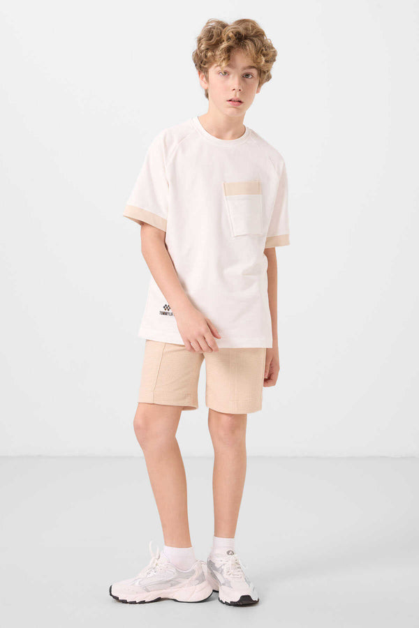 Tommylife Toptan Pamuklu Yumuşak Dokulu Standart Fit Basic Erkek Çocuk Şort 11289 Bej
