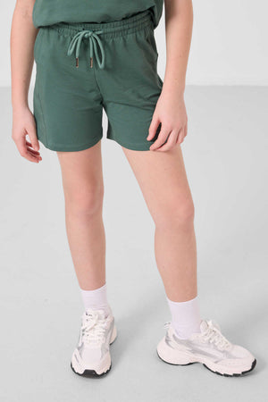 Tommylife Toptan Pamuklu Yumuşak Dokulu Standart Fit Basic Kız Çocuk Şort Takım 75184 Açık Yeşil
