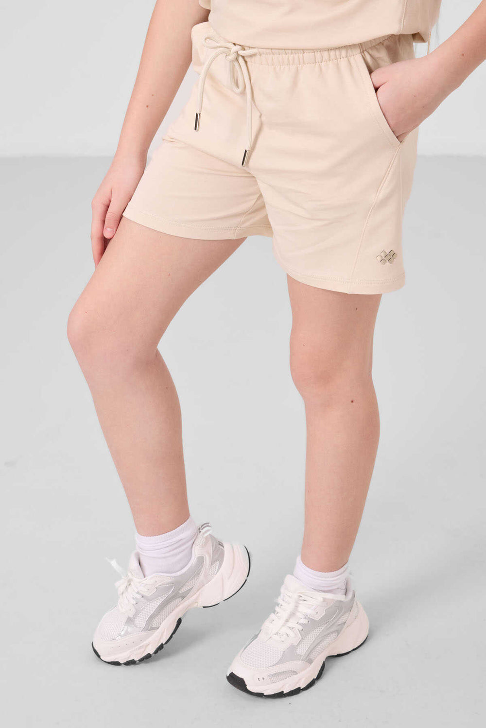 Tommylife Toptan Pamuklu Yumuşak Dokulu Standart Fit Basic Kız Çocuk Şort Takım 75184 Bej
