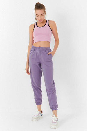 Tommylife Toptan Pembe Basic Sıfır Kol Dar Kalıp U Yaka Kadın Crop Top Atlet - 97162