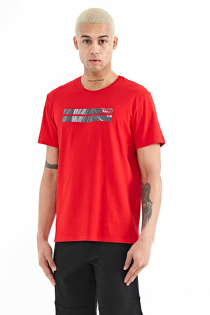 Tommylife Toptan Peter O Yaka Standart Kalıp Baskılı Erkek T-Shirt 88204 Kırmızı