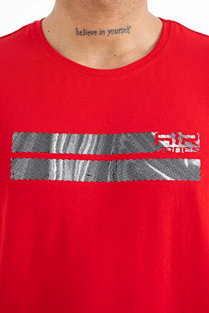 Tommylife Toptan Peter O Yaka Standart Kalıp Baskılı Erkek T-Shirt 88204 Kırmızı