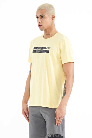 Tommylife Toptan Peter O Yaka Standart Kalıp Baskılı Erkek T-Shirt 88204 Sarı