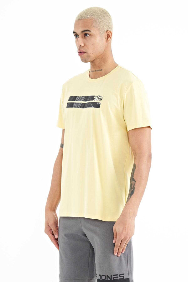Tommylife Toptan Peter O Yaka Standart Kalıp Baskılı Erkek T-Shirt 88204 Sarı