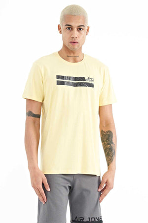 Tommylife Toptan Peter O Yaka Standart Kalıp Baskılı Erkek T-Shirt 88204 Sarı
