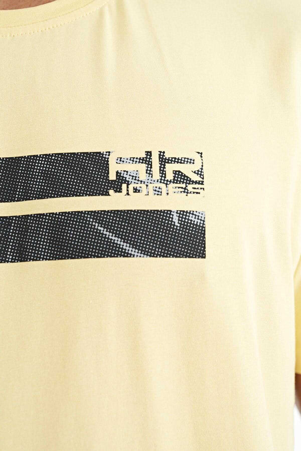 Tommylife Toptan Peter O Yaka Standart Kalıp Baskılı Erkek T-Shirt 88204 Sarı