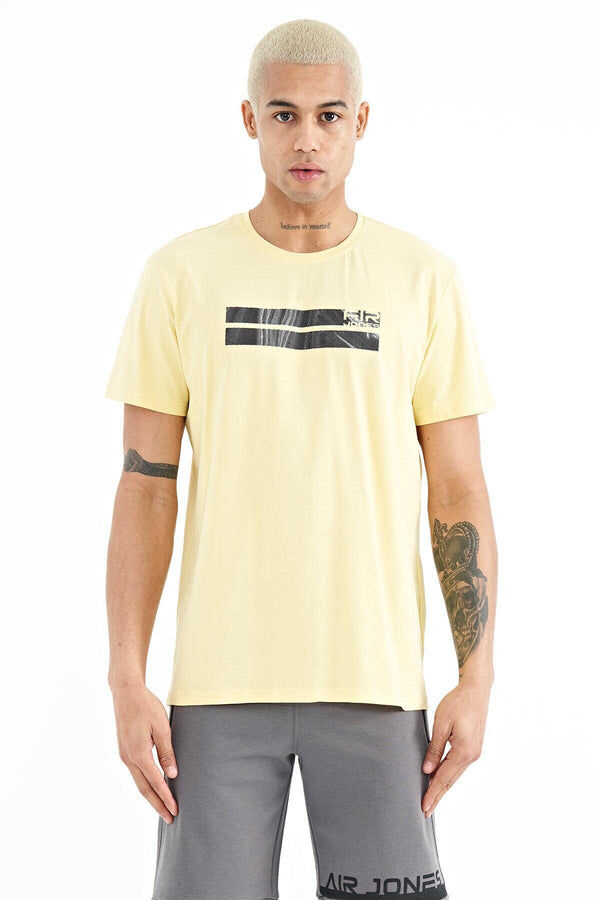 Tommylife Toptan Peter O Yaka Standart Kalıp Baskılı Erkek T-Shirt 88204 Sarı