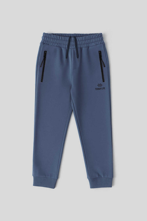 Tommylife Toptan Petrol Basic Fermuar Cepli Belden Bağcıklı Jogger Erkek Çocuk Eşofman Alt - 10798