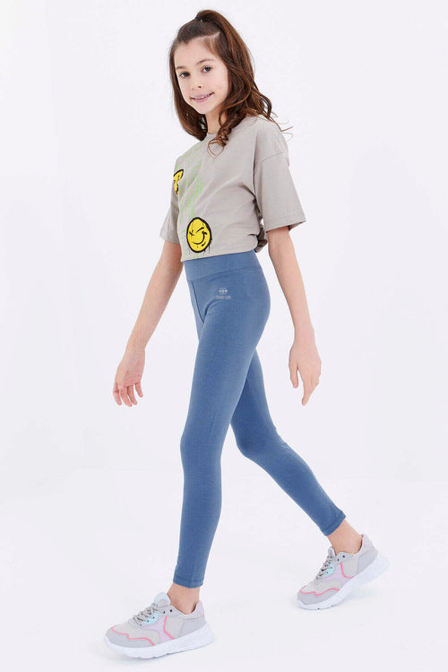 Colanți Tommylife Wholesale, talie înaltă, croială slim, culoare petrol, pentru fete - 75047