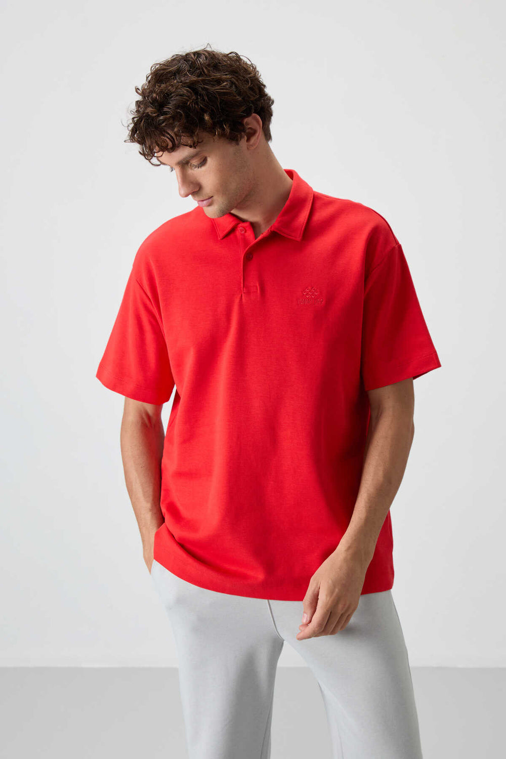Tommylife Toptan Polo Yaka Oversize Basic Erkek T-Shirt 88327 Fiesta
