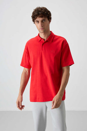 Tommylife Toptan Polo Yaka Oversize Basic Erkek T-Shirt 88327 Fiesta