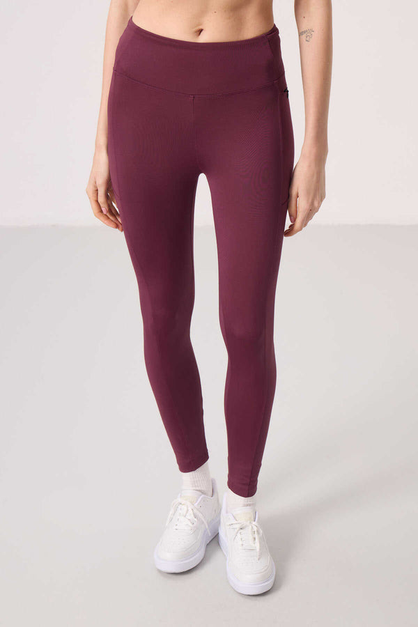 Tommylife Toptan Polyester Esnek Standart Fit Performans Kadın Tayt - 94667 Bordo