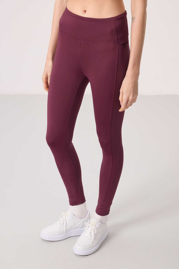 Tommylife Toptan Polyester Esnek Standart Fit Performans Kadın Tayt - 94667 Bordo