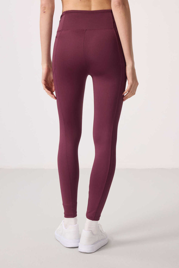 Tommylife Toptan Polyester Esnek Standart Fit Performans Kadın Tayt - 94667 Bordo