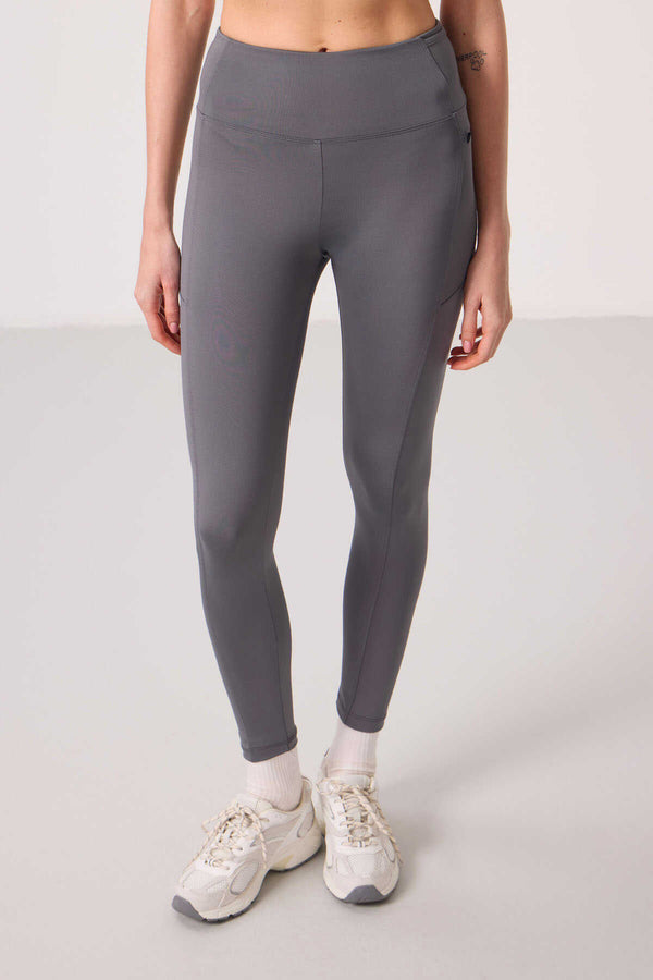 Tommylife Toptan Polyester Esnek Standart Fit Performans Kadın Tayt - 94667 Koyu Gri