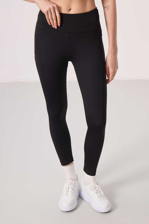 Tommylife Toptan Polyester Esnek Standart Fit Performans Kadın Tayt - 94667 Siyah