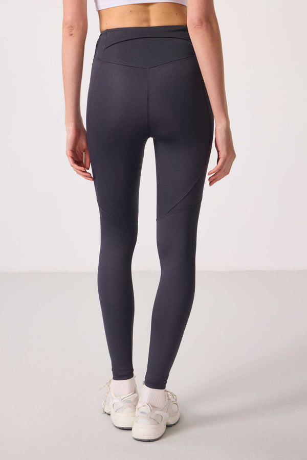 Tommylife Toptan Polyester Standart Fit Esnek Performans Kadın Tayt - 94666 Antrasit