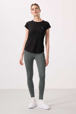 Tommylife Toptan Polyester Standart Fit Esnek Performans Kadın Tayt - 94666 Haki