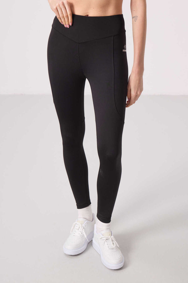 Tommylife Toptan Polyester Standart Fit Esnek Performans Kadın Tayt - 94666 Siyah