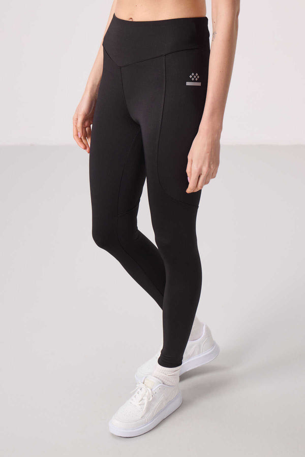Tommylife Toptan Polyester Standart Fit Esnek Performans Kadın Tayt - 94666 Siyah