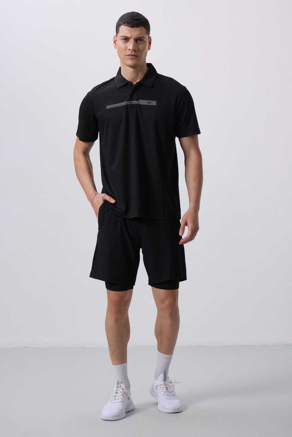 Tommylife Toptan Polyester Standart Kalıp Erkek Taytlı Şort 81287 Siyah
