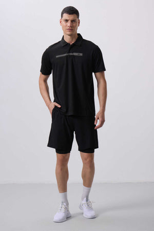 Tommylife Toptan Polyester Standart Kalıp Erkek Taytlı Şort 81287 Siyah