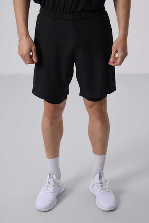 Tommylife Toptan Polyester Standart Kalıp Erkek Taytlı Şort 81287 Siyah