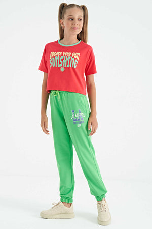 Tommylife Toptan Rose Renkli Yazı Baskılı O Yaka Oversize  Kısa Kollu Kız Çocuk T-Shirt - 75111