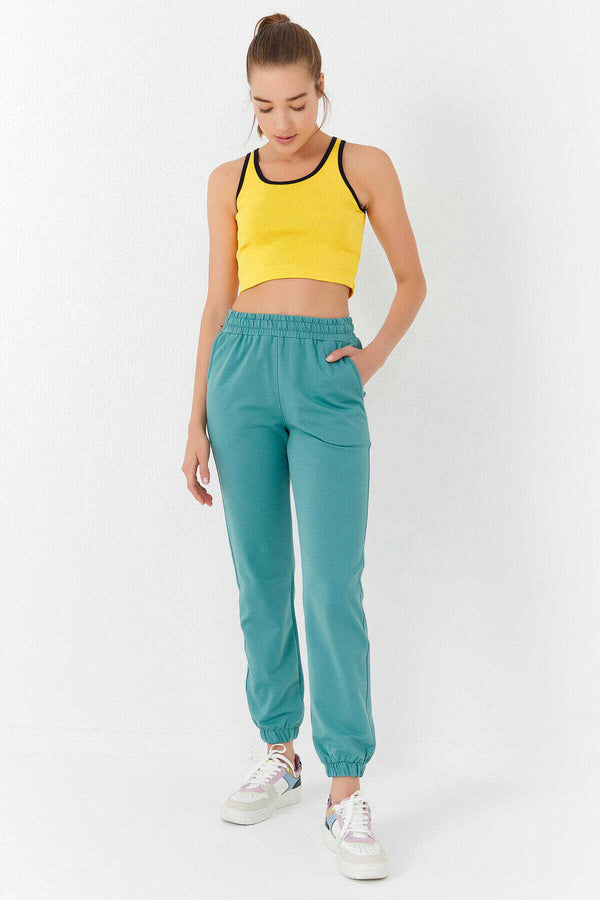 Tommylife Toptan Sarı Basic Sıfır Kol Dar Kalıp U Yaka Kadın Crop Top Atlet - 97162