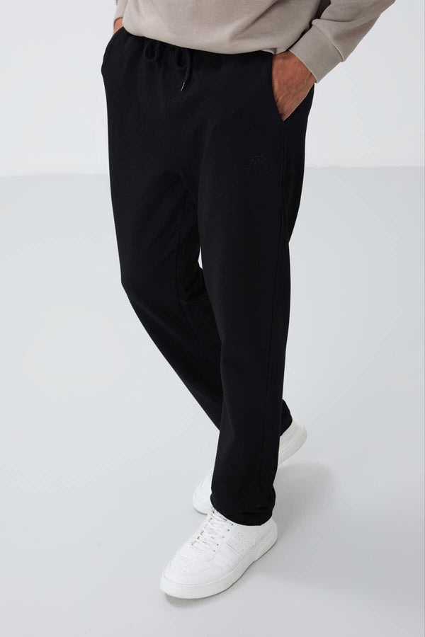 Tommylife Toptan Siyah Bağcıklı Cepli Standart Kalıp Klasik Paça Erkek Eşofman Alt - 84682