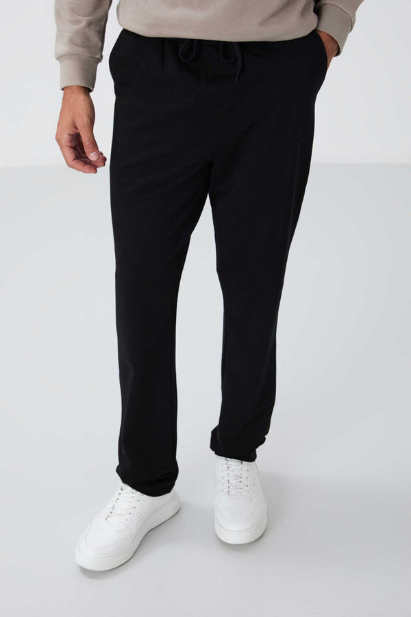 Tommylife Toptan Siyah Bağcıklı Cepli Standart Kalıp Klasik Paça Erkek Eşofman Alt - 84682